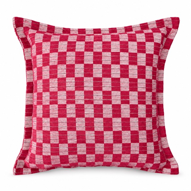 Humble & Mash Step Check Fuchsia Jacquard Chenille Scatter Cushion Cover, 60cm x 60cm