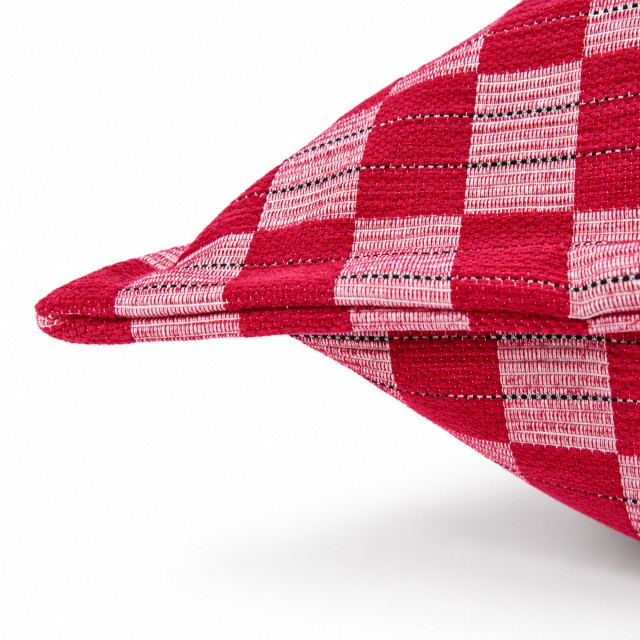 Humble & Mash Step Check Fuchsia Jacquard Chenille Scatter Cushion Cover, 60cm x 60cm