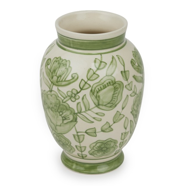 Thread Office Hand Painted Green Floral Ceramic Vase