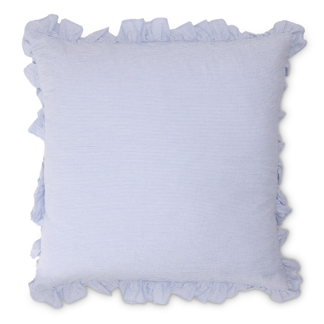 Humble & Mash Pinstripe Riviera Blue Seersucker Bedroom Cushion, 60cm x 60cm