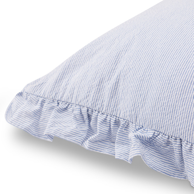 Humble & Mash Pinstripe Riviera Blue Seersucker Bedroom Cushion, 60cm x 60cm