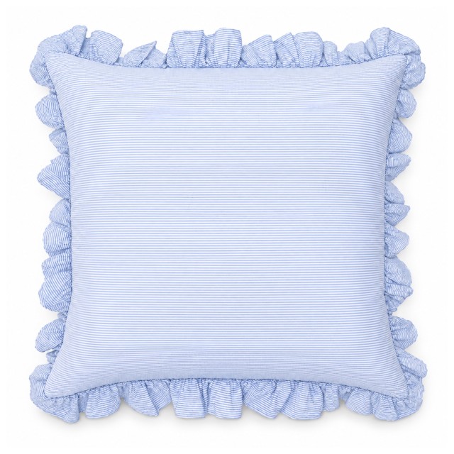 Humble & Mash Pinstripe Riviera Blue Seersucker Bedroom Cushion, 60cm x 60cm