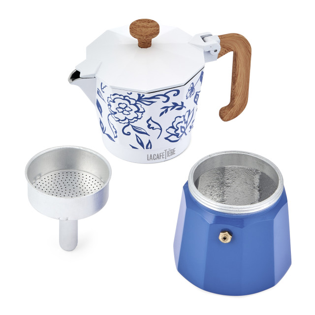 La Cafetiere Blu Fiorato Venice 6-Cup Espresso Maker, 290ml