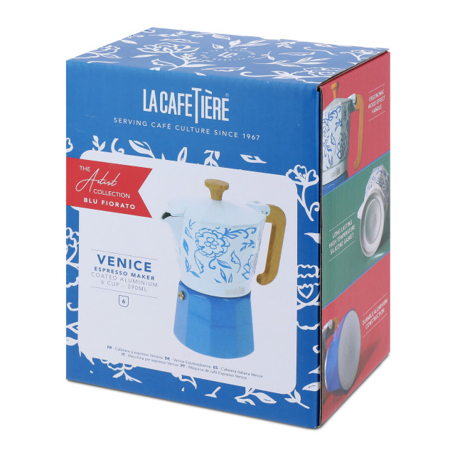 La Cafetiere Blu Fiorato Venice 6-Cup Espresso Maker, 290ml
