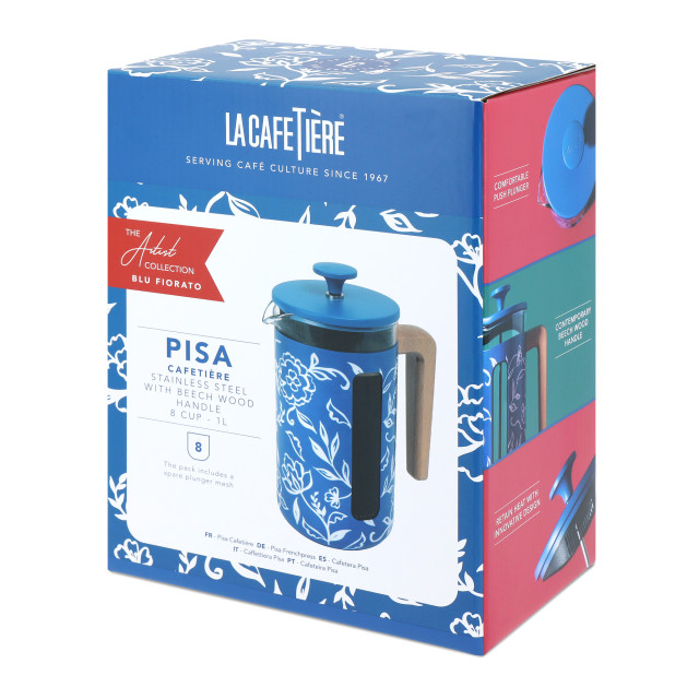 La Cafetiere Blu Fiorato Pisa 8-Cup Cafetiere, 1L