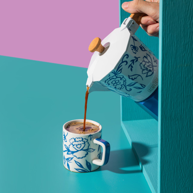 La Cafetiere Blu Fiorato Ceramic Espresso Cup, 120ml - White