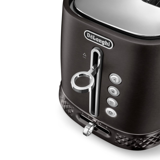 DeLonghi Diadema Long Slot 2-Slice Toaster, 1500W - Black Metal