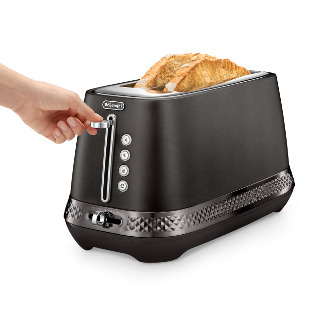 DeLonghi Diadema Long Slot 2-Slice Toaster, 1500W - Black Metal