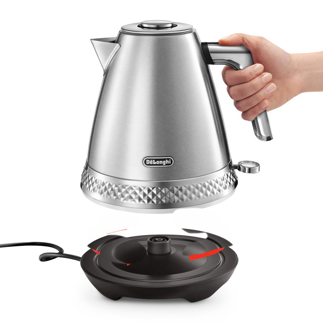 DeLonghi Diadema Cordless Electric Kettle, 1.7L - Metallic