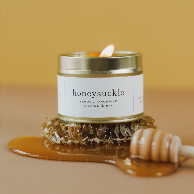 Amanda Jayne Honeysuckle Gold Tin Candle, 100ml