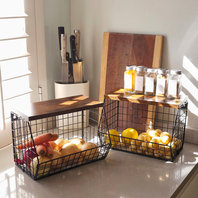 Trendz Of Today Stackable Metal & Wooden Baskets, Set of 2