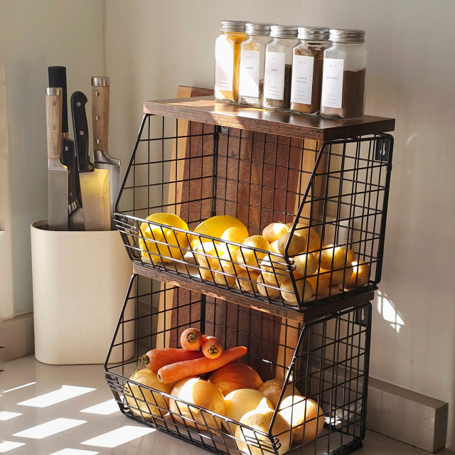 Trendz Of Today Stackable Metal & Wooden Baskets, Set of 2