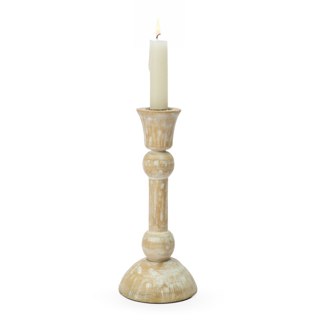Humble & Mash White Wash Wooden Dinner Candle Holder