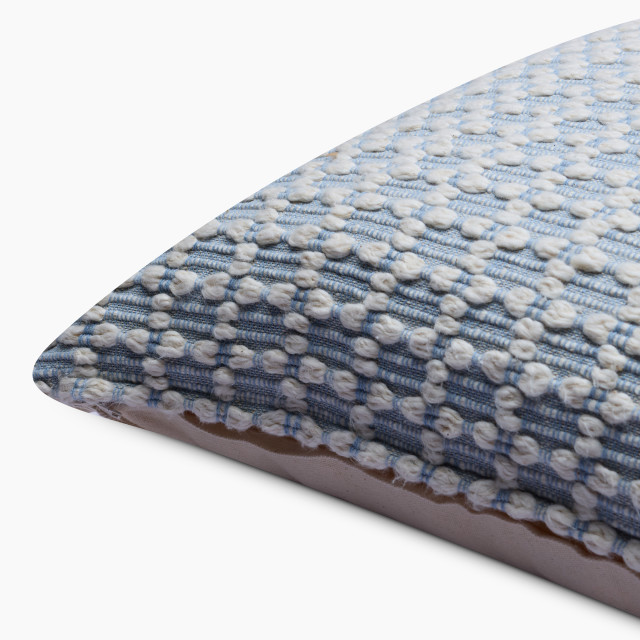 Thread Office Blue Gridlock Scatter Cushion with Feather Blend Inner, 50cm x 50cm close up