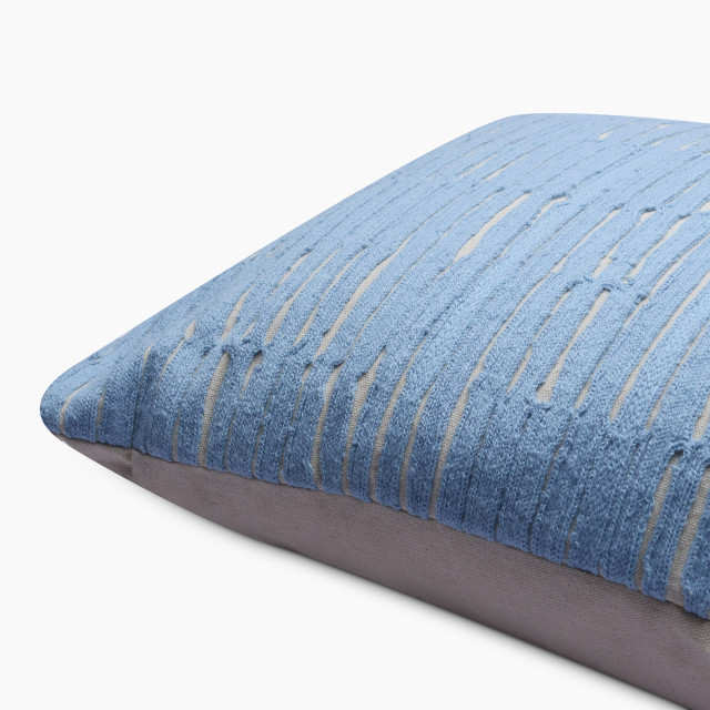 Thread Office Abstract Sea Blue Embroidery Scratch Scatter Cushion with Feather Blend Inner, 40cm x 70cm close up