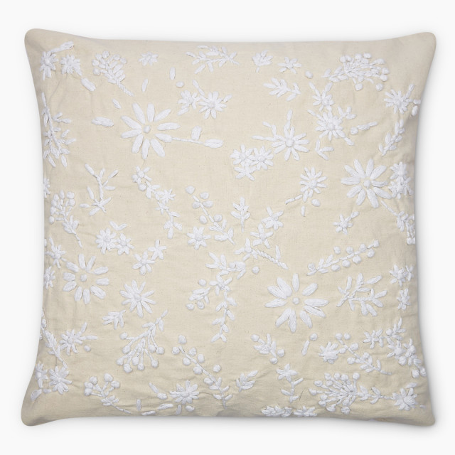 Thread Office Wild Flower Stone Embroidery Scatter Cushion with Feather Blend Inner, 50cm x 50cm