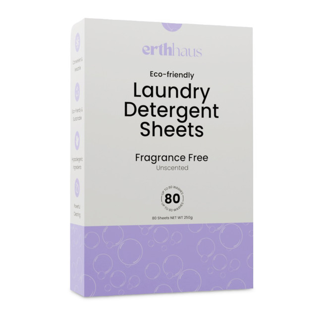Erthhaus Eco-Friendly Fragrance-Free Laundry Detergent Sheets, 80-Piece