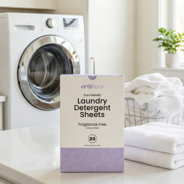 Erthhaus Eco-Friendly Fragrance-Free Laundry Detergent Sheets, 80-Piece