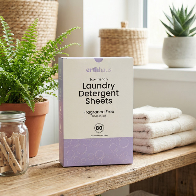 Erthhaus Eco-Friendly Fragrance-Free Laundry Detergent Sheets, 80-Piece