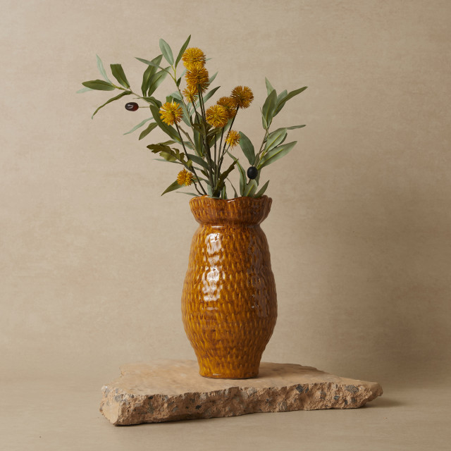 Humble & Mash Pom Pom 61cm Spray Mustard Faux Plant