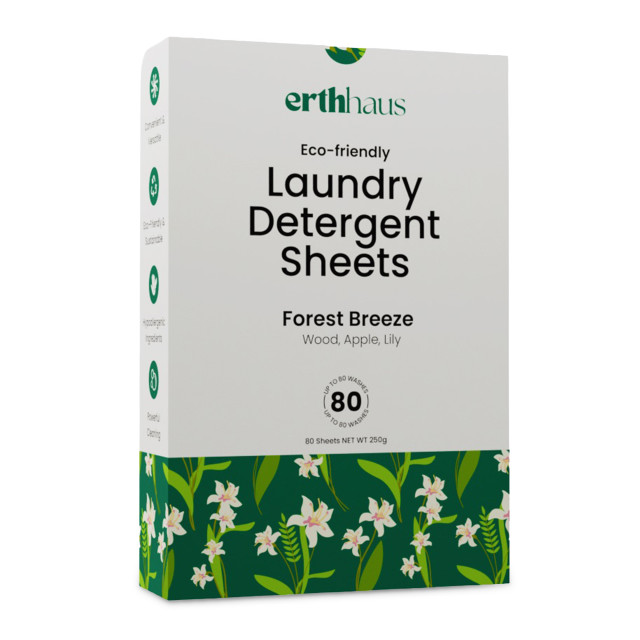 Erthhaus Eco-Friendly Forest Breeze Laundry Detergent Sheets, 80-Piece