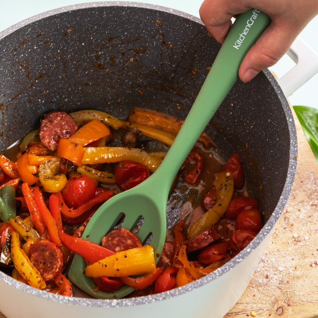 KitchenCraft Silicone Slotted Mixing Spoon, Non-Stick Safe and Heat-Resistant, 27.5cm