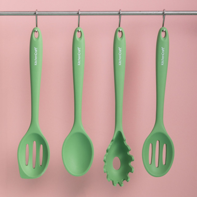 KitchenCraft Silicone Slotted Spoon, Non-Stick Safe and Heat-Resistant, 27cm