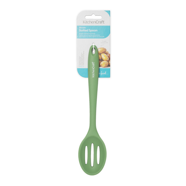 KitchenCraft Silicone Slotted Spoon, Non-Stick Safe and Heat-Resistant, 27cm