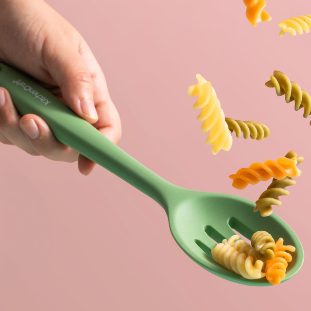 KitchenCraft Silicone Slotted Spoon, Non-Stick Safe and Heat-Resistant, 27cm
