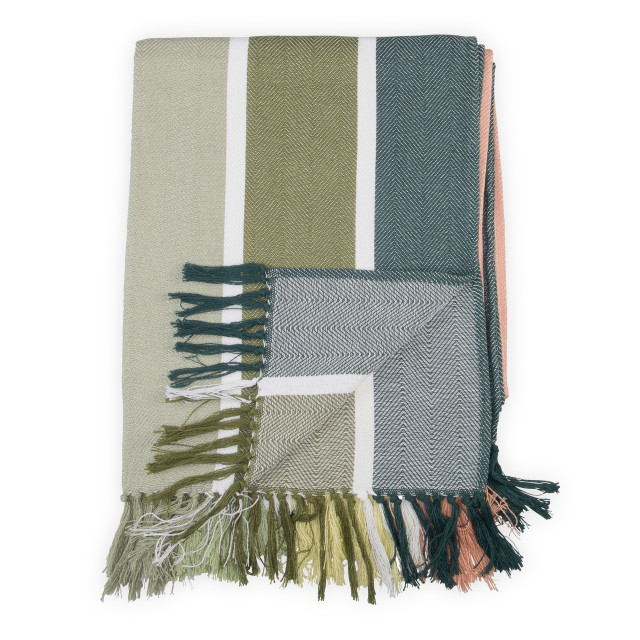 Aranda Protea Pinstripe Sunset Throw, 150cm x 200cm - Bottle/Hunter