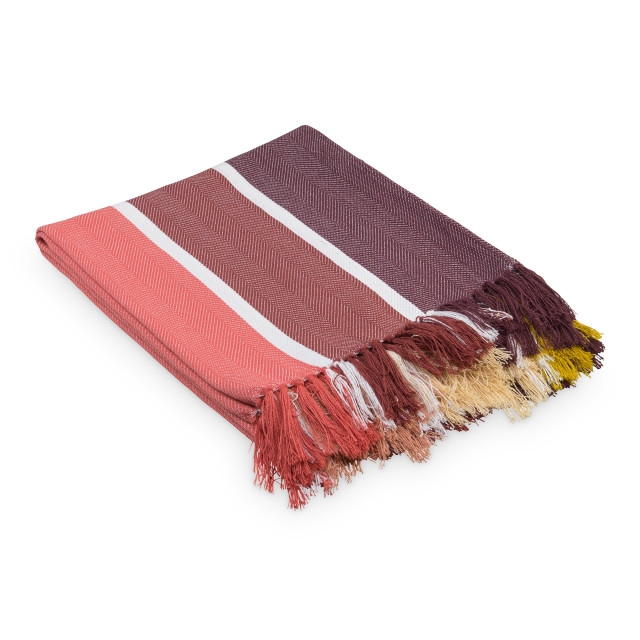 Aranda Protea Pinstripe Sunset Throw, 150cm x 200cm - Burgundy/Garnet