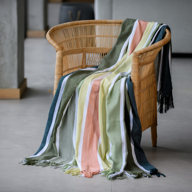 Aranda Protea Pinstripe Sunset Throw, 150cm x 200cm - Bottle/Hunter