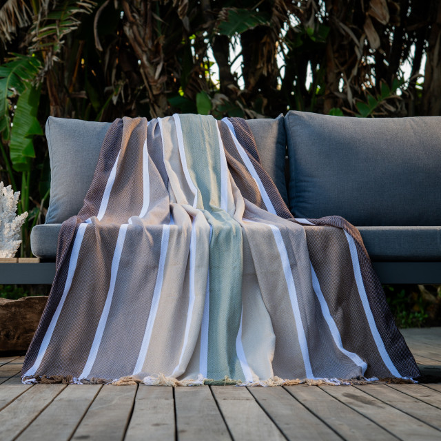 Aranda Protea Pinstripe Sunset Throw, 150cm x 200cm - Cocoa/Coffee