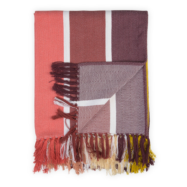 Aranda Protea Pinstripe Sunset Throw, 150cm x 200cm - Burgundy/Garnet