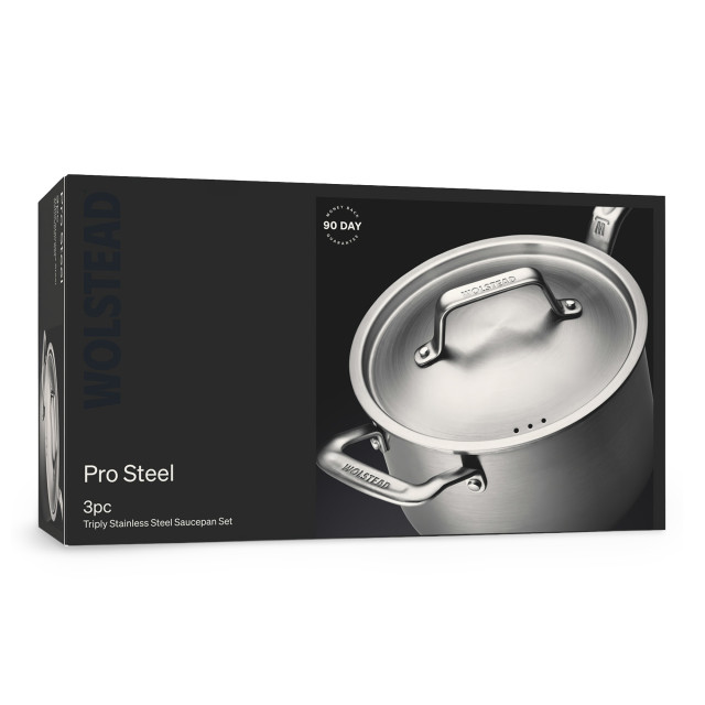 Wolstead Pro Steel Triply Stainless Steel Saucepan Set, 3-Piece