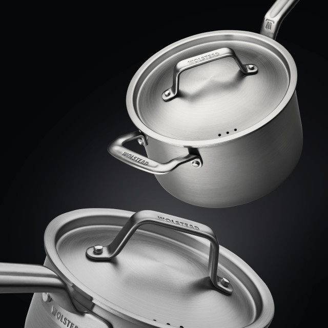Wolstead Pro Steel Triply Stainless Steel Saucepan Set, 3-Piece