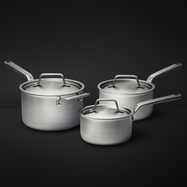 Wolstead Pro Steel Triply Stainless Steel Saucepan Set, 3-Piece