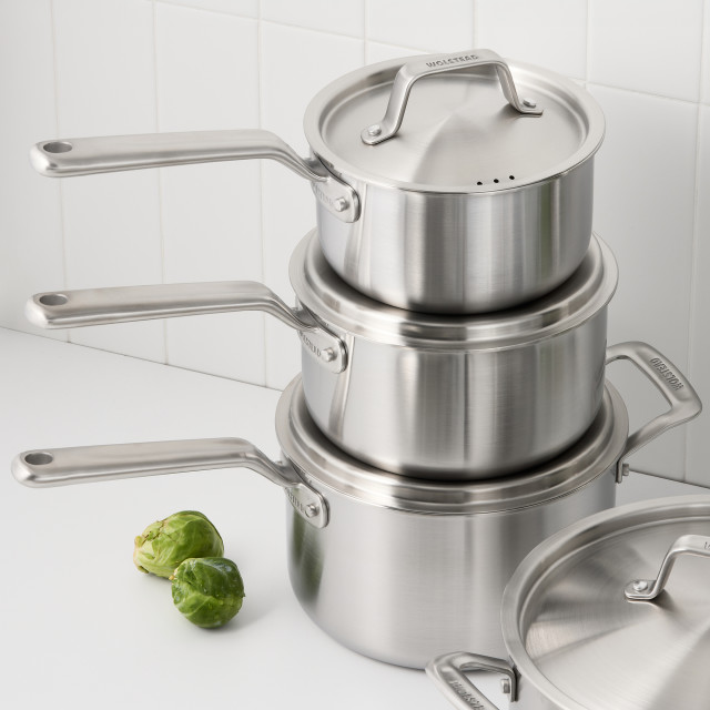 Wolstead Pro Steel Triply Stainless Steel Saucepan Set, 3-Piece