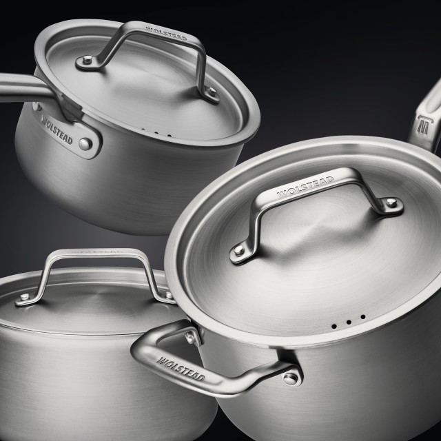 Wolstead Pro Steel Triply Stainless Steel Saucepan Set, 3-Piece