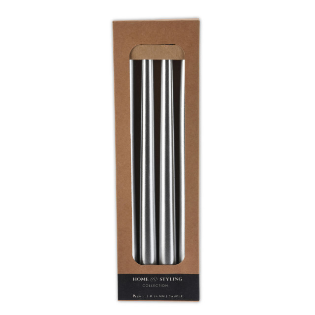 H & S Collection Silver Dinner Candle, Set Of 4