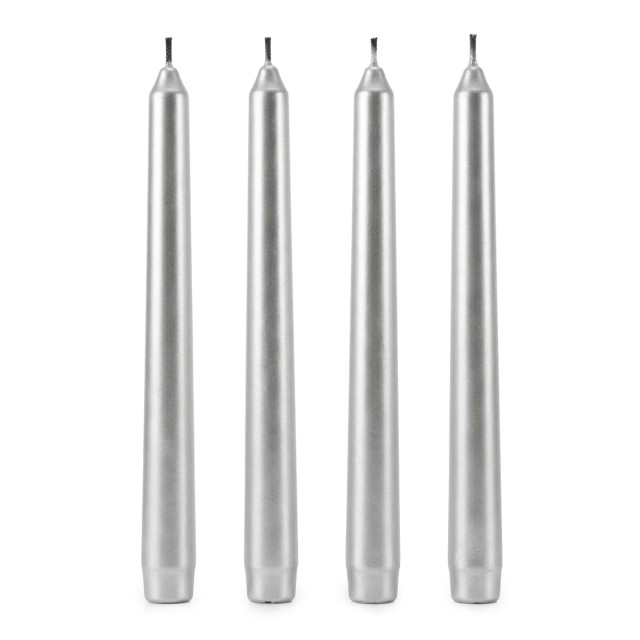 H & S Collection Silver Dinner Candle, Set Of 4
