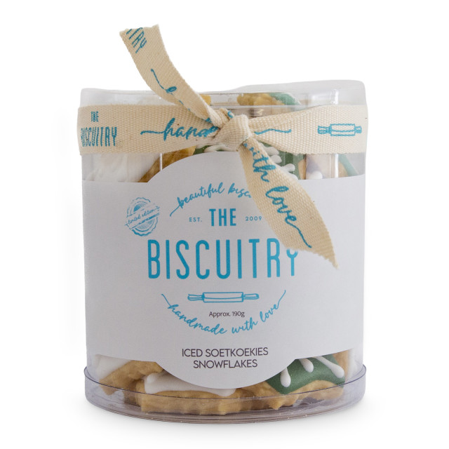 The Biscuitry Festive Iced Soetkoekies - Green & White Snowflakes