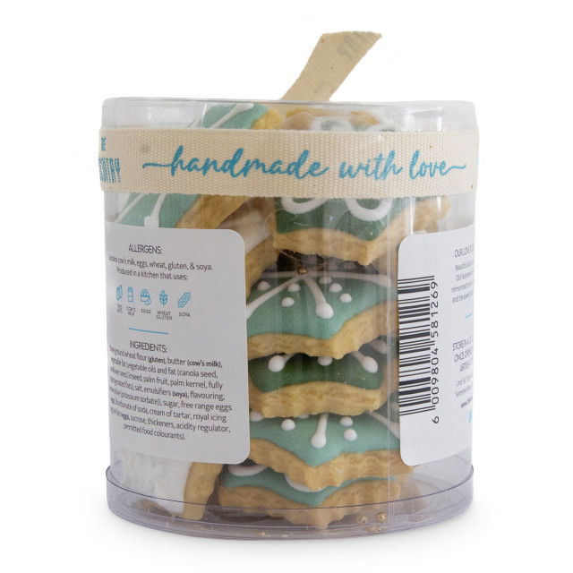 The Biscuitry Festive Iced Soetkoekies - Green & White Snowflakes