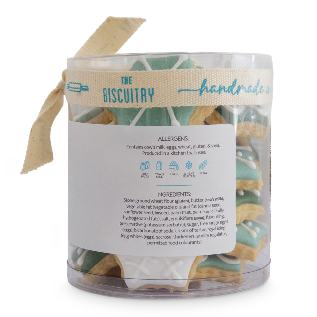 The Biscuitry Festive Iced Soetkoekies - Green & White Snowflakes