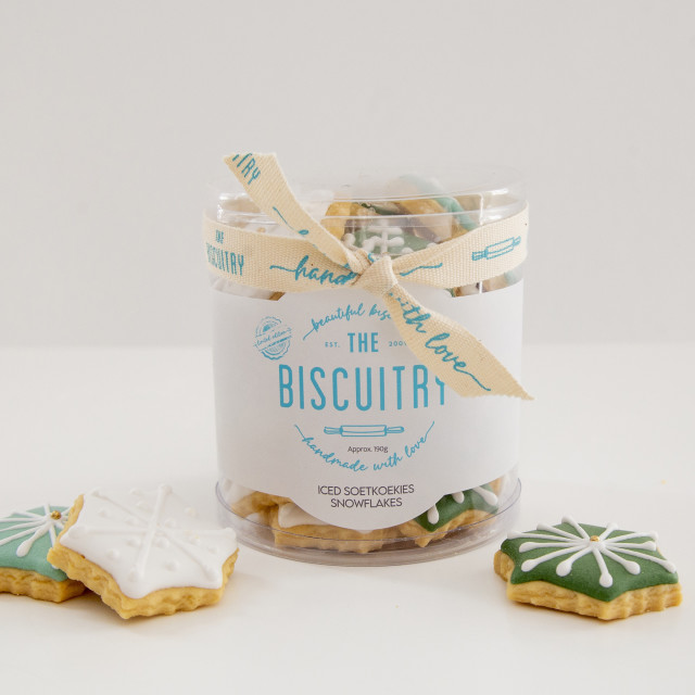 The Biscuitry Festive Iced Soetkoekies - Green & White Snowflakes