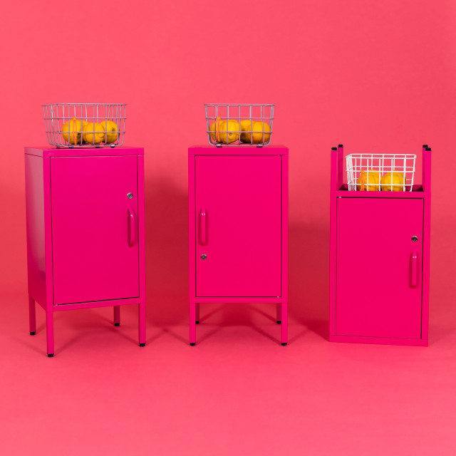 Popstrukt Sugar Cube Side Table - Hot Pink with lemons
