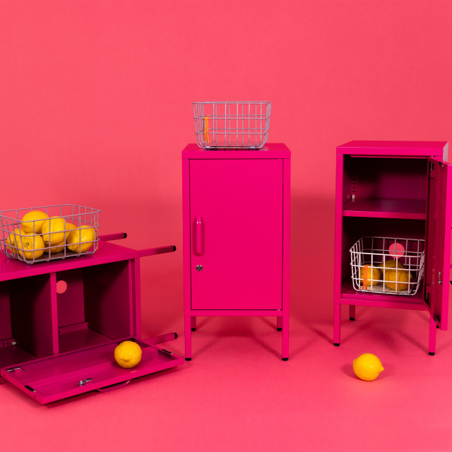 Popstrukt Sugar Cube Side Table - Hot Pink with lemons