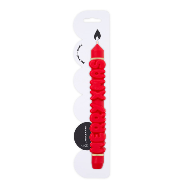 CandleHand Merry Christmas 3D Taper Candle - Red