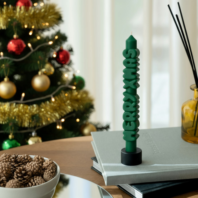 CandleHand Merry Christmas 3D Taper Candle - Green