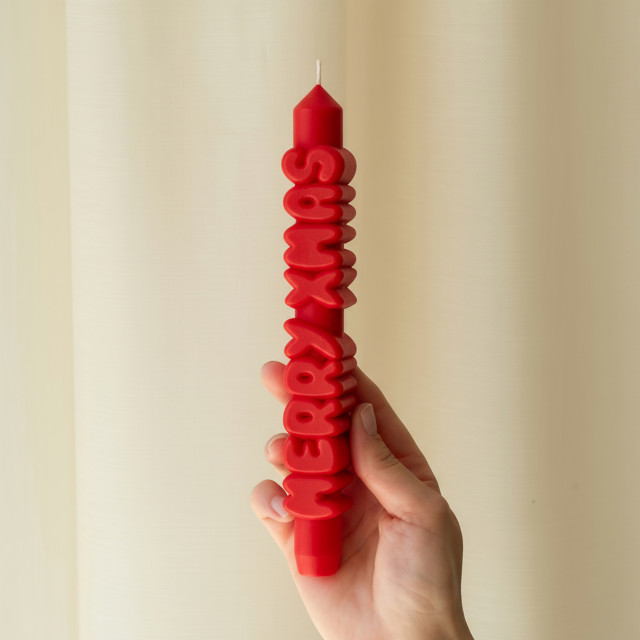CandleHand Merry Christmas 3D Taper Candle - Red